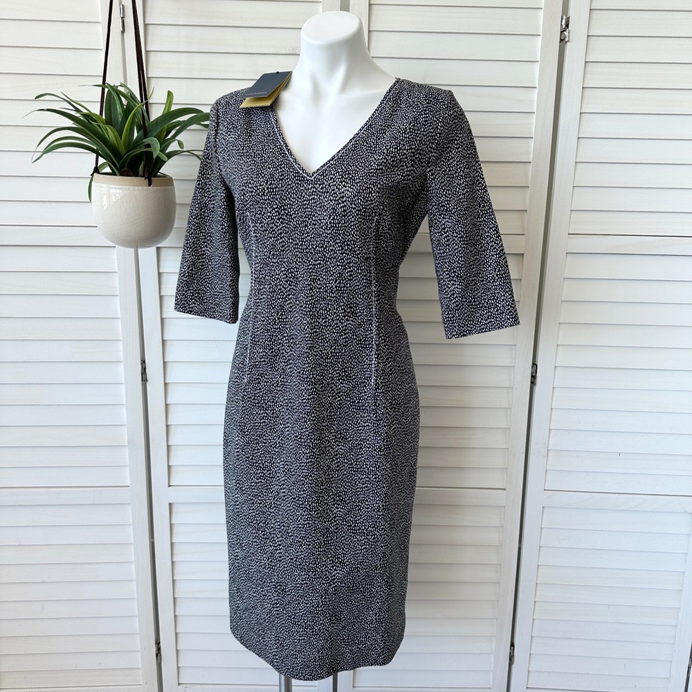 New Piazza Sempione Italy Sheath Dress Black White Polka Dot Size 44 IT‎ US 8